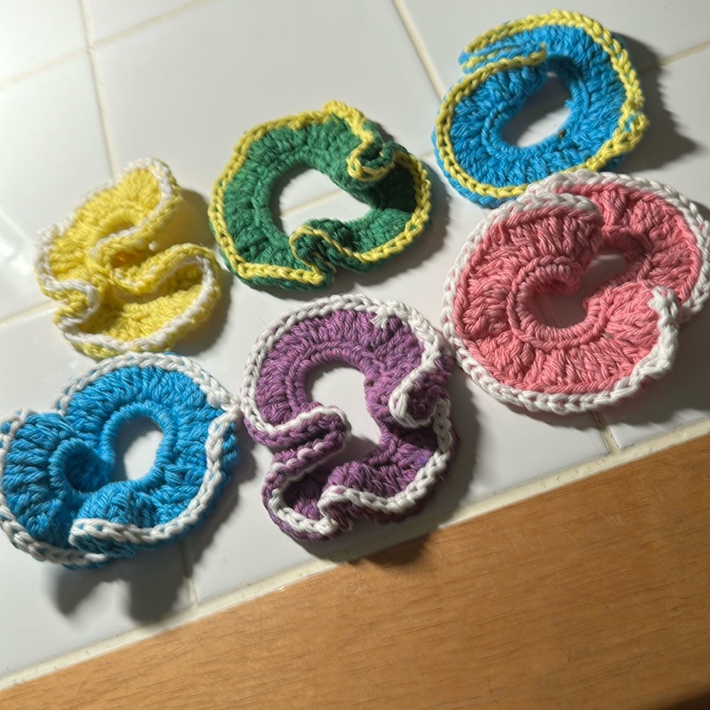 Colorful Crochet Miscellaneous Hair Scrunchies Set of 6